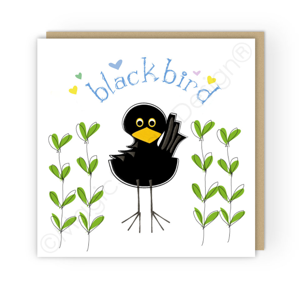 Blackbird Hearts Greetings Card