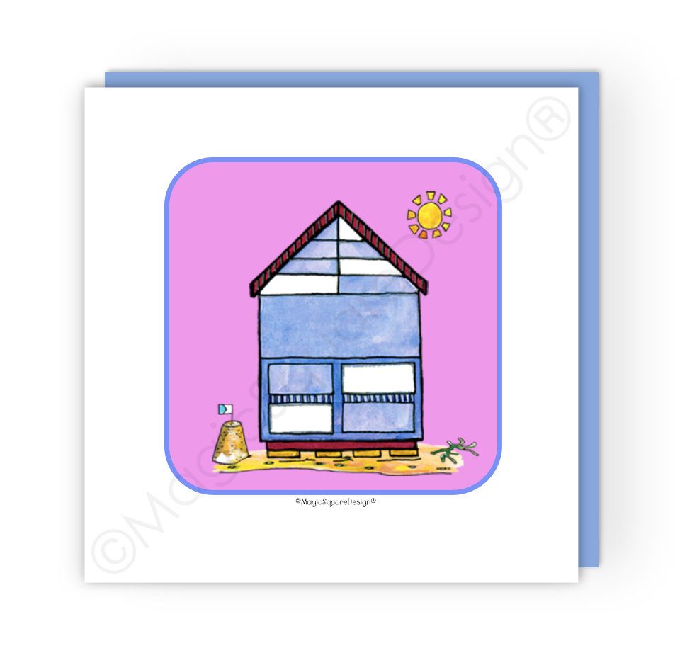 Blush Beach Hut Greetings Card