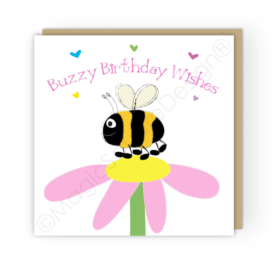 Bumblebee Buzy Birthday Wishes Hearts Greetings Card