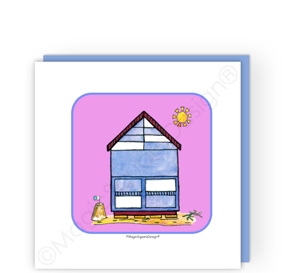 Blush Beach Hut Greetings Card