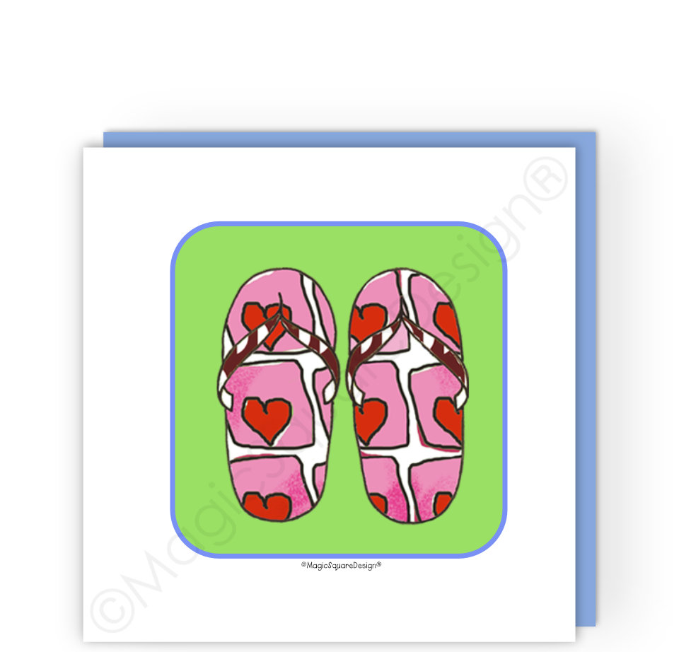 Green Flip Flops Greetings Card