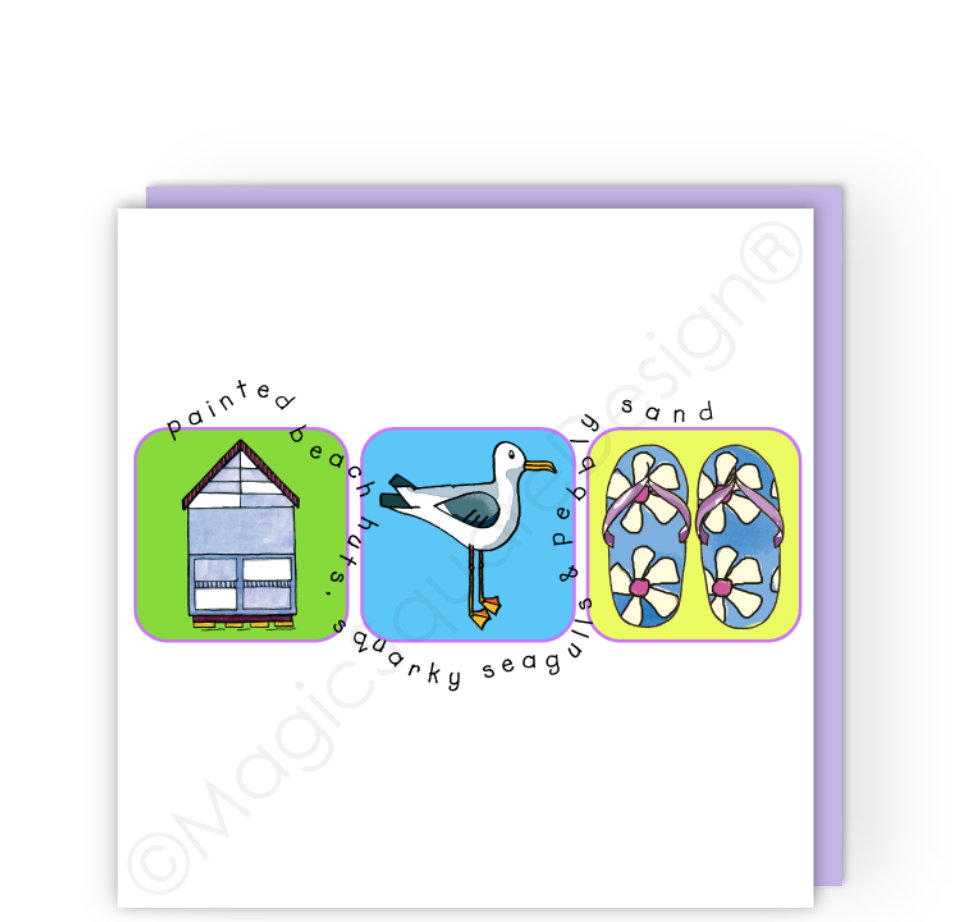 Painted Beach Huts Greetings Card