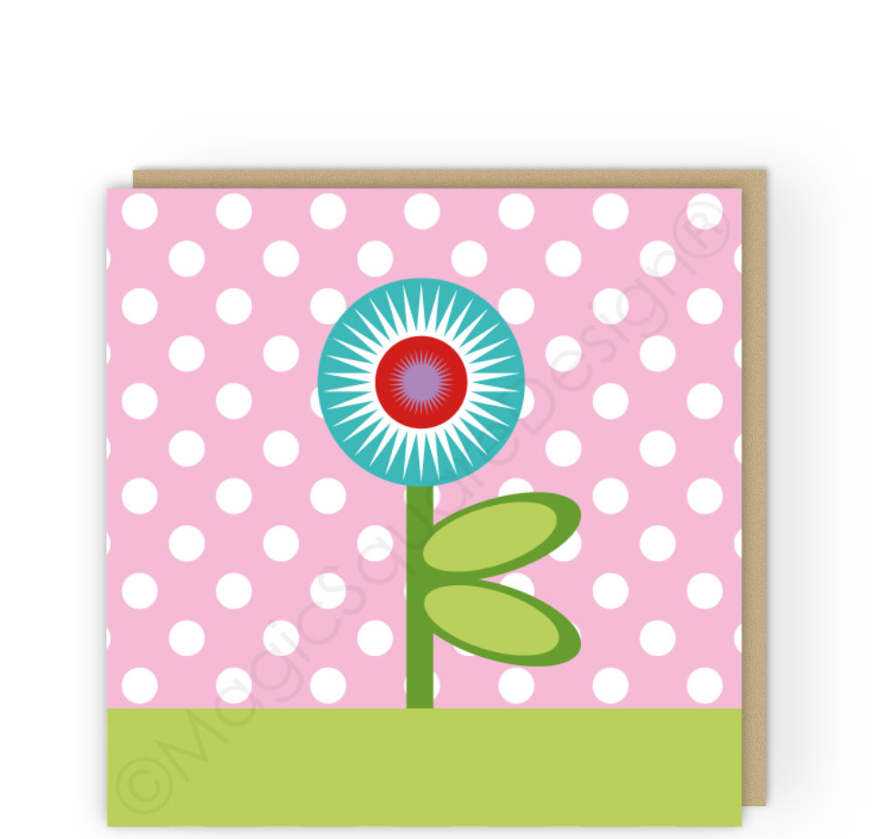 Polka Pink Stems Greetings Card