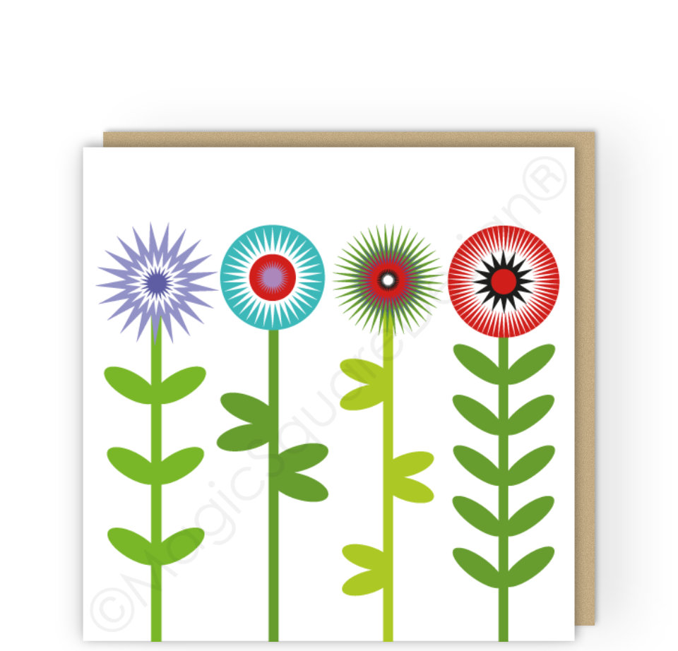 Ruby Aqua Stems Greetings Card