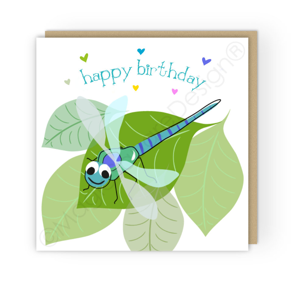 Dragonfly Happy Birthday Hearts Greetings Card