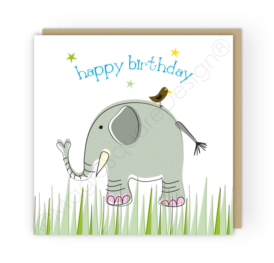 Elephant Happy Birthday Stars Greetings Card