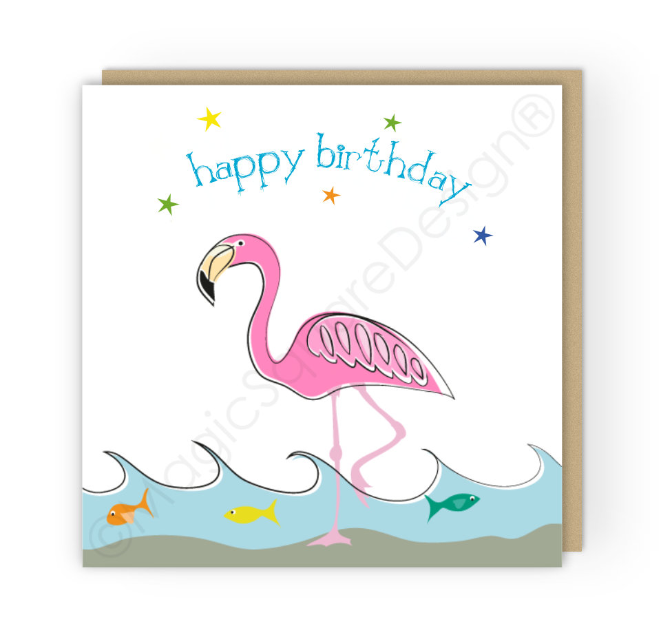 Flamingo Happy Birthday Stars Greetings Card
