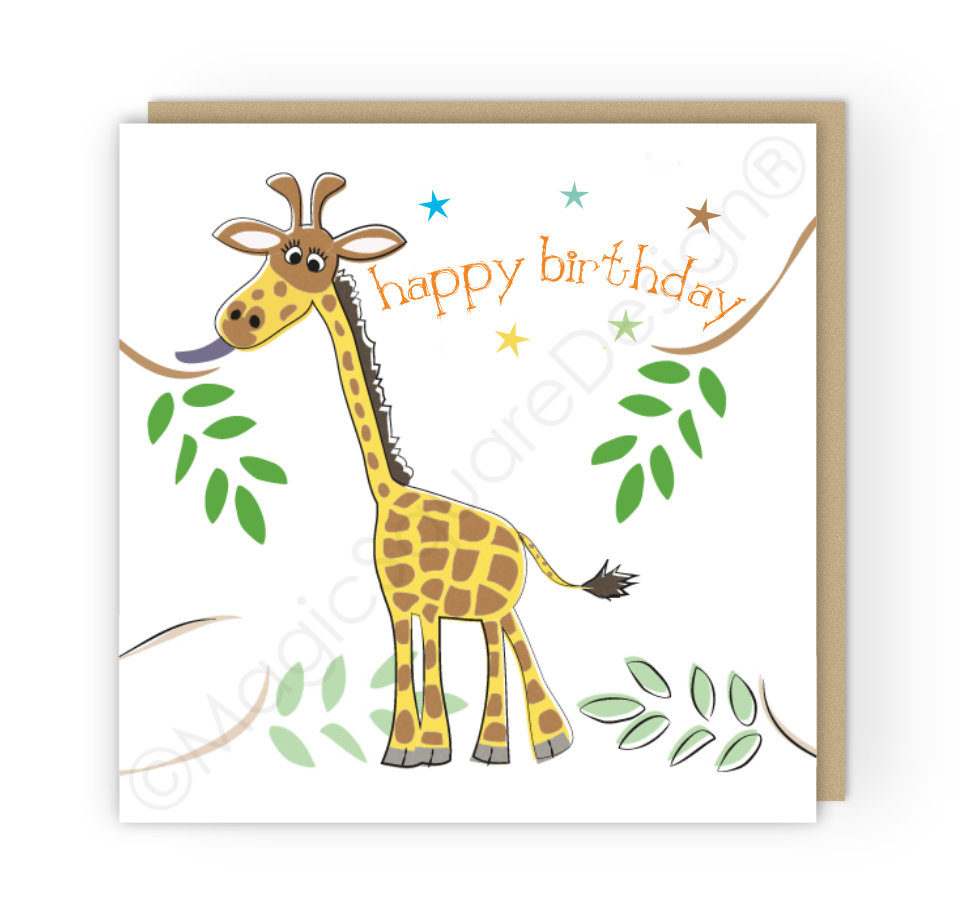 Giraffe Happy Birthday Stars Greetings Card