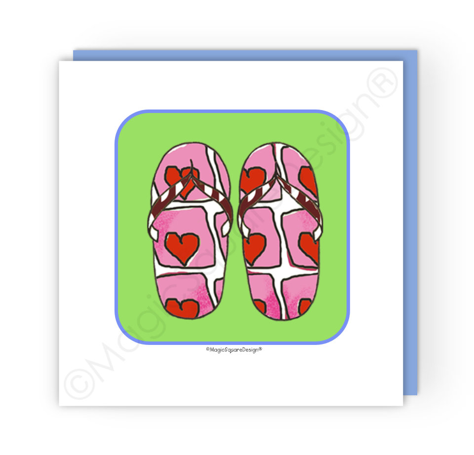 Green Flip Flops Greetings Card
