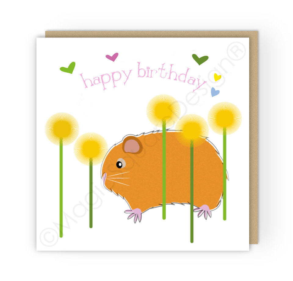 Guinea Pig Happy Birthday Hearts Greetings Card
