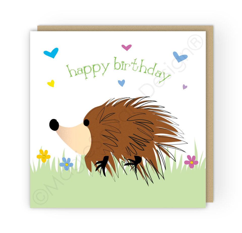 Hedgehog Happy Birthday Hearts Greetings Card