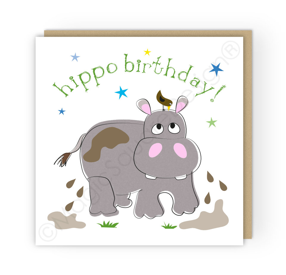 Hippo Birthday Stars Greetings Card
