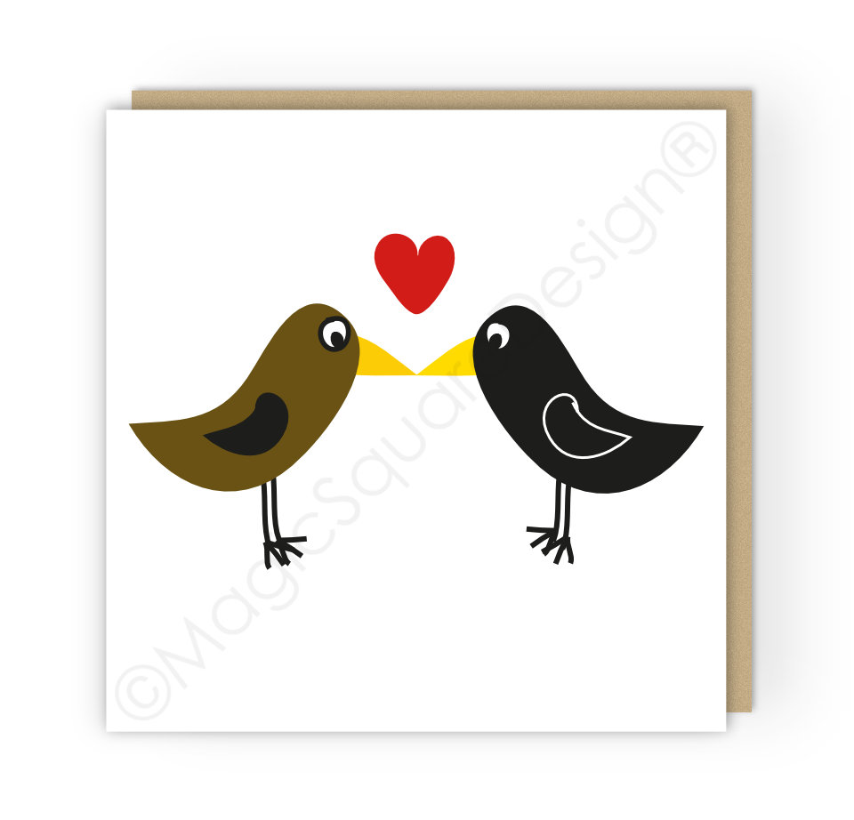 Kissing Blackbirds Greetings Card