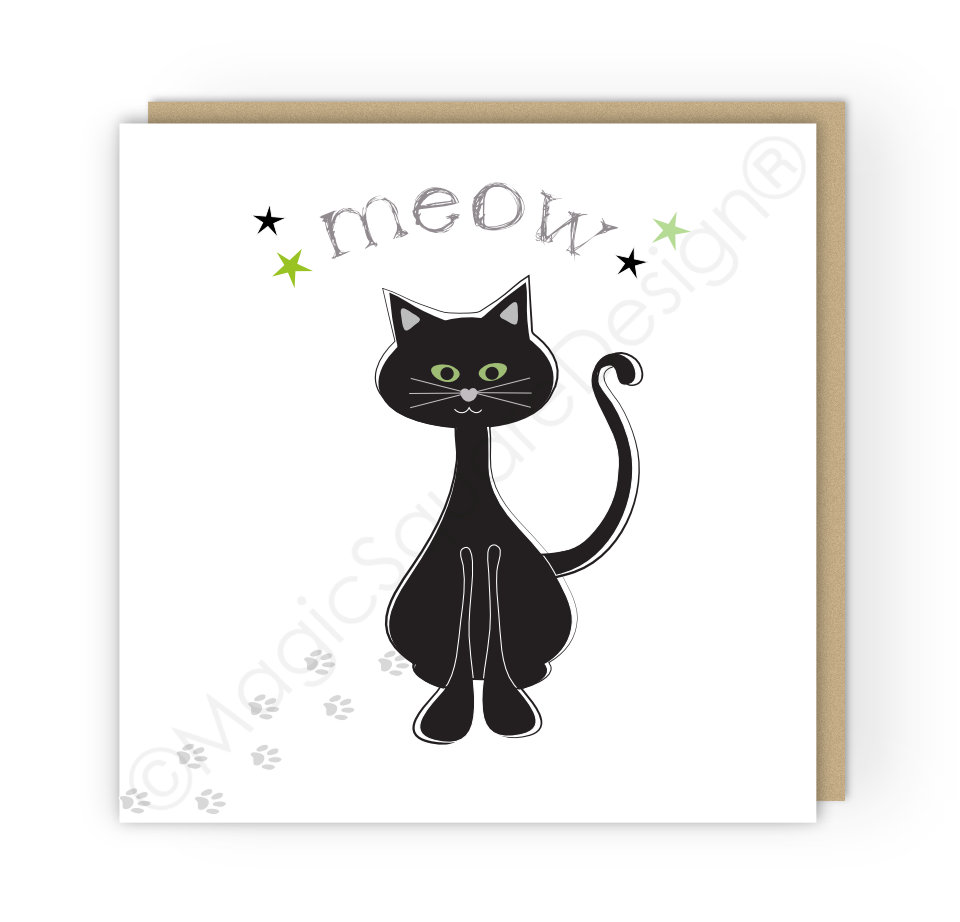 Meow Cat Stars Greetings Card