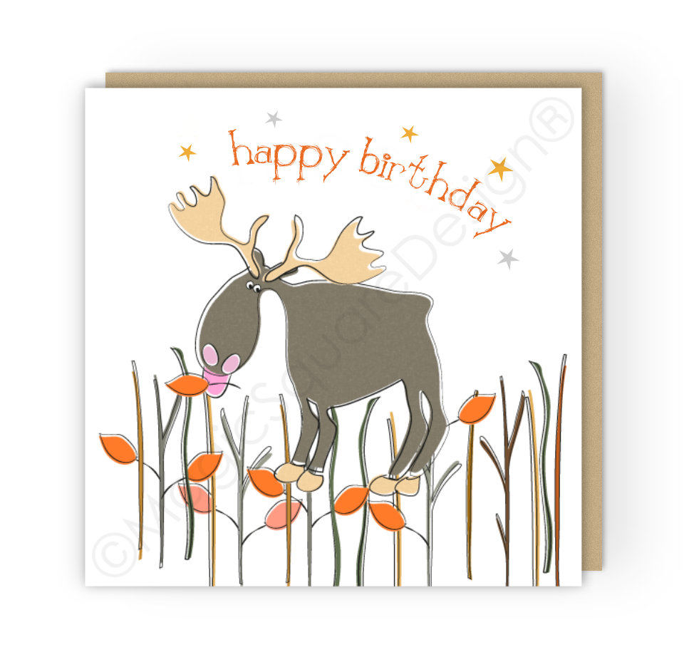 Moose Happy Birthday Stars Greetings Card