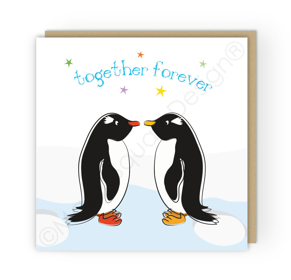 Penguins Together Forever Stars Greetings Card