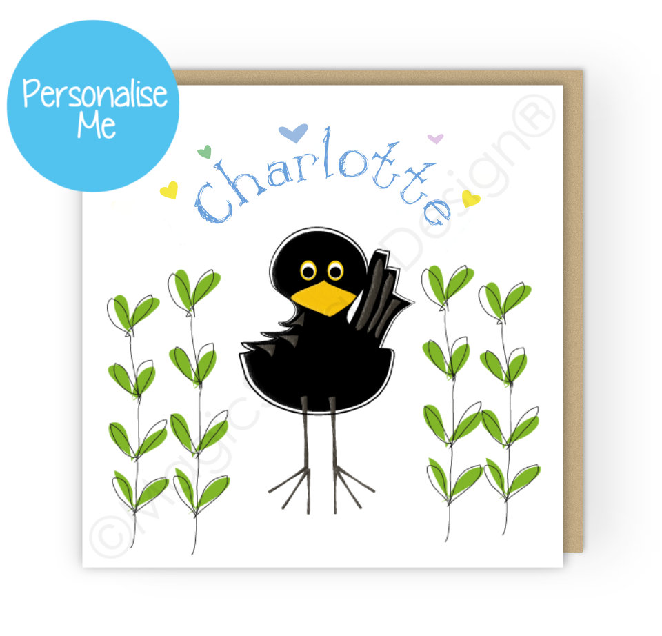 Personalised Blackbird Hearts Greetings Card
