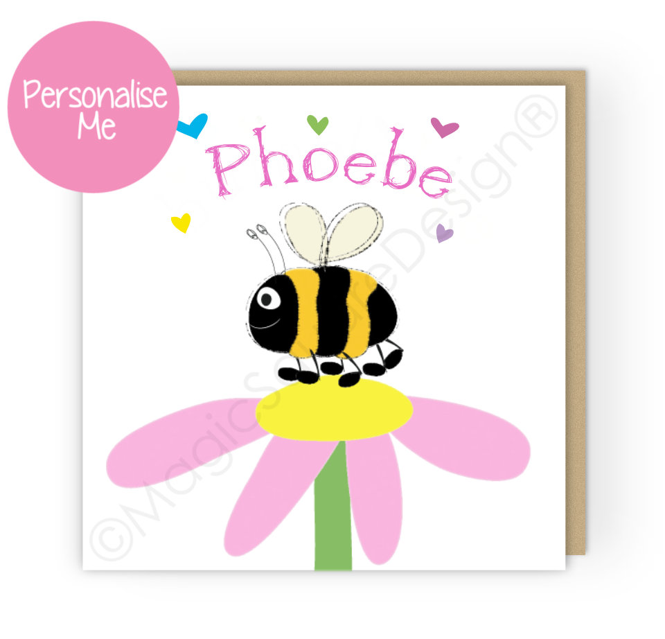 Personalised Bumblebee Hearts Greetings Card