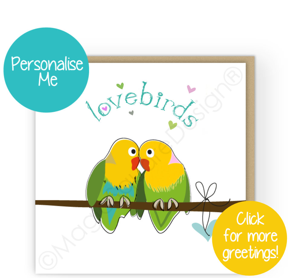 Love Birds Teal Greetings Cards
