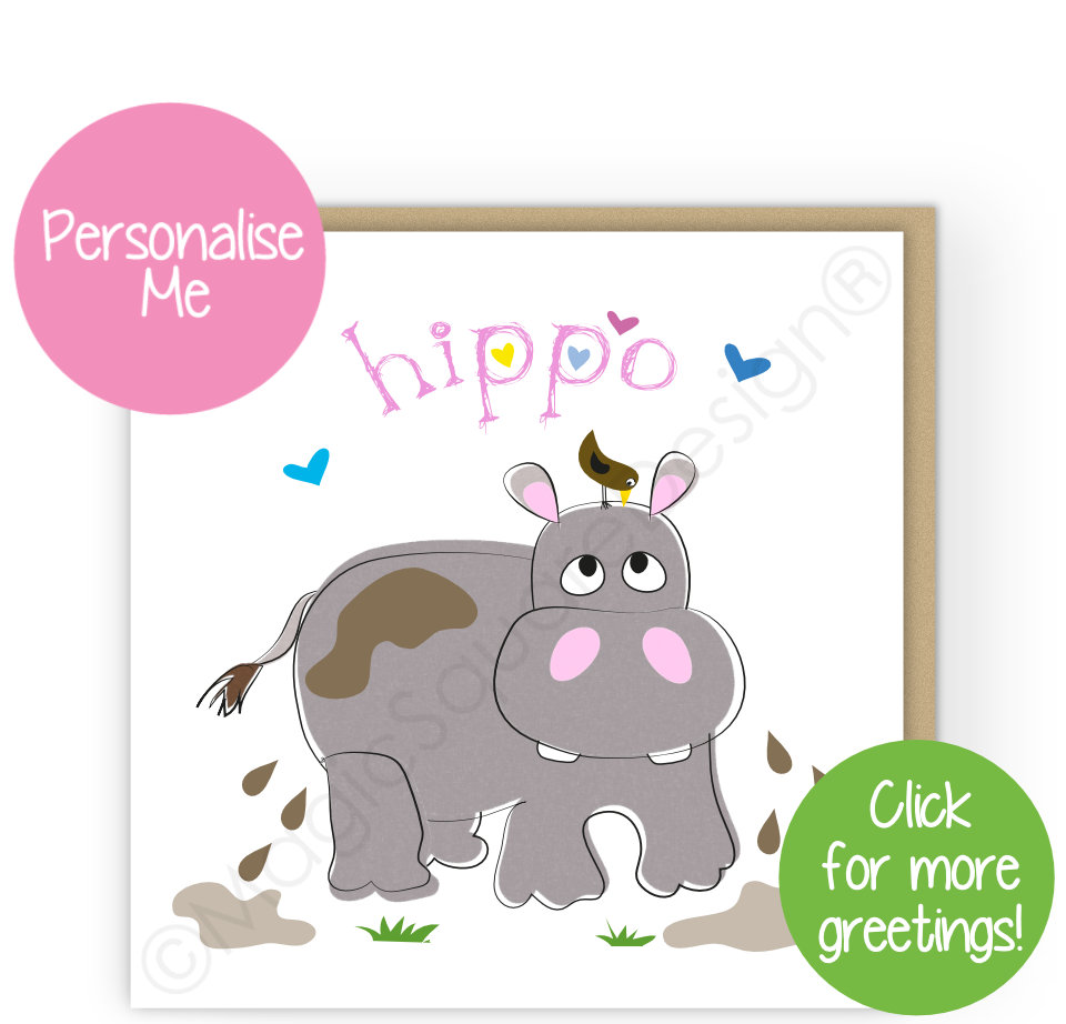 Hippos Hearts Greetings Cards