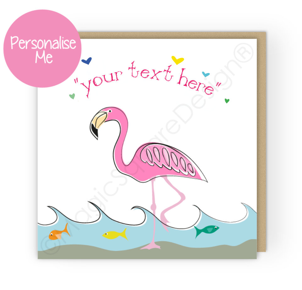 Personalised Flamingo Hearts Greetings Card