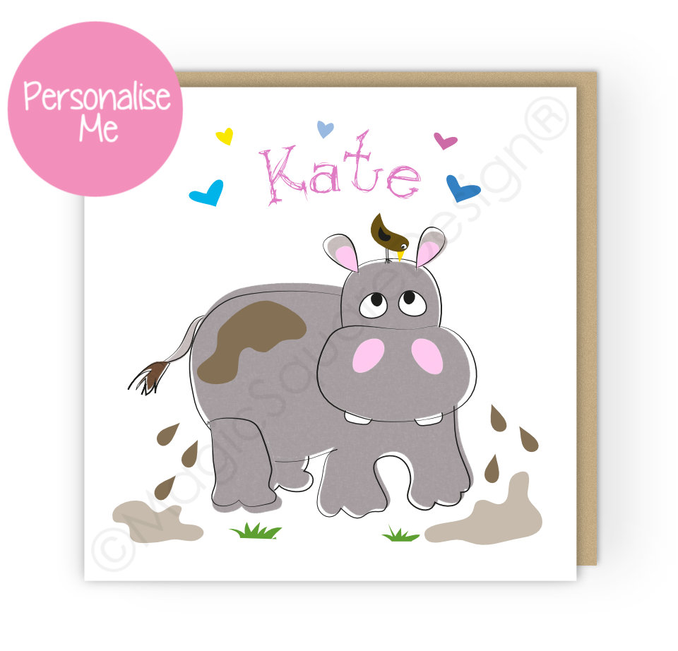 Personalised Hippo Hearts Greetings Card