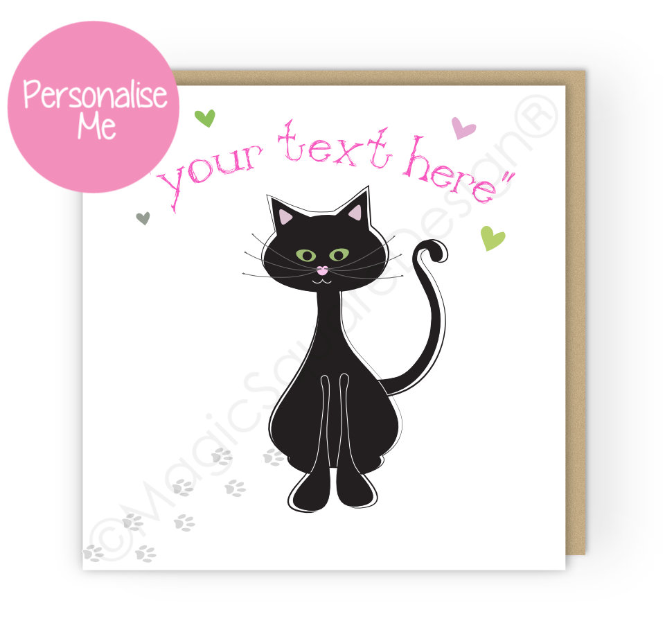 Personalised Meow Cat Hearts Greetings Card