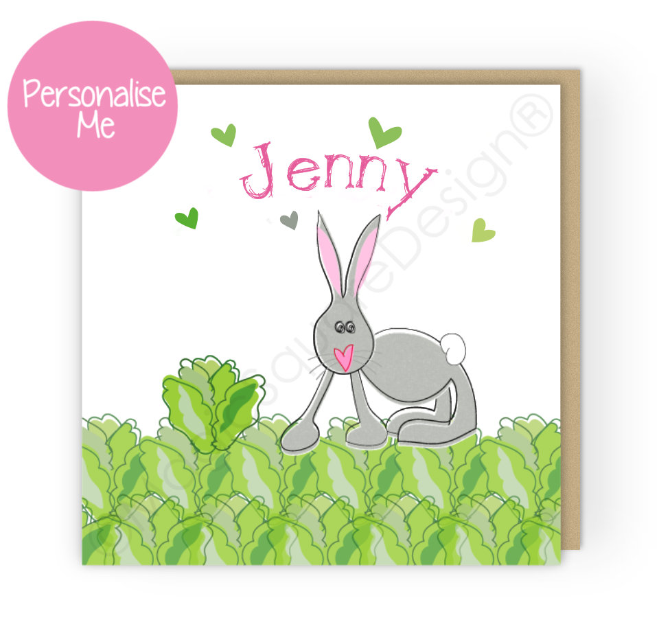 Personalised Rabbit Hearts Greetings Card