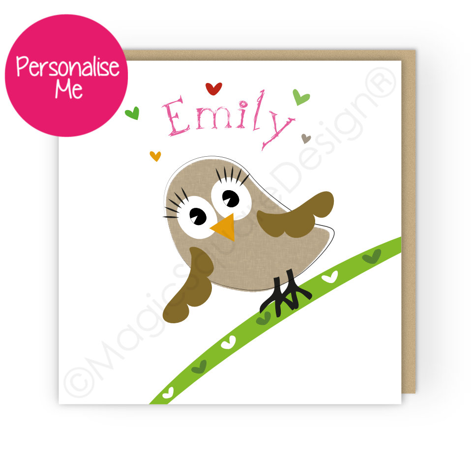 Personalised Twit Twoo Owl Hearts Greetings Card