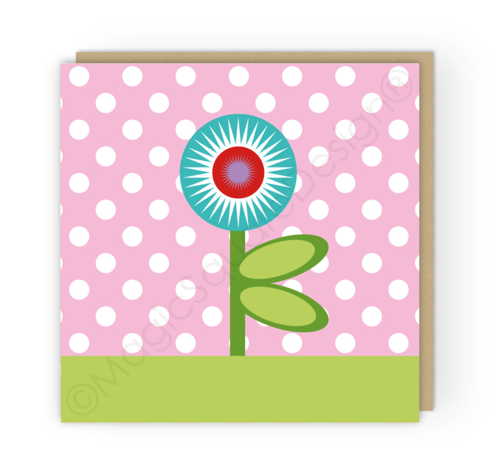 Polka Pink Stems Greetings Card