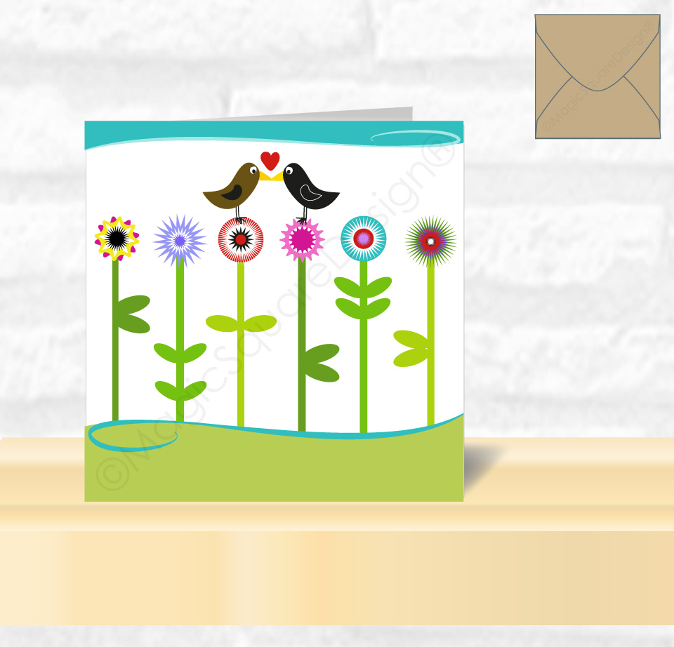 Kissing Blackbirds Greetings Card