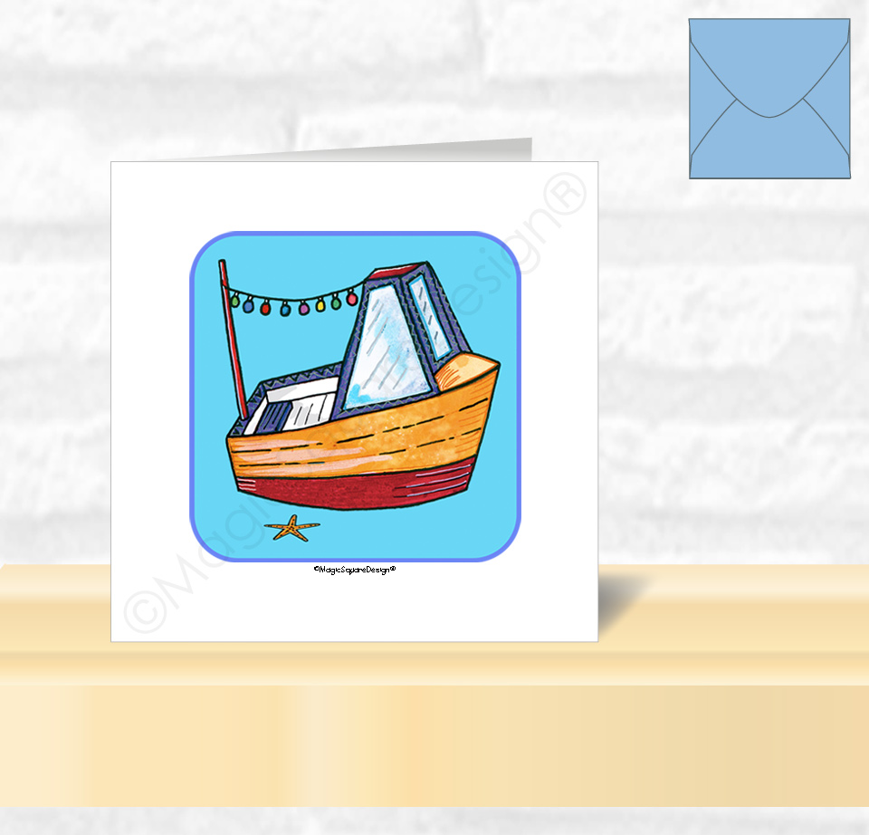 Blue Boat Greetings Card