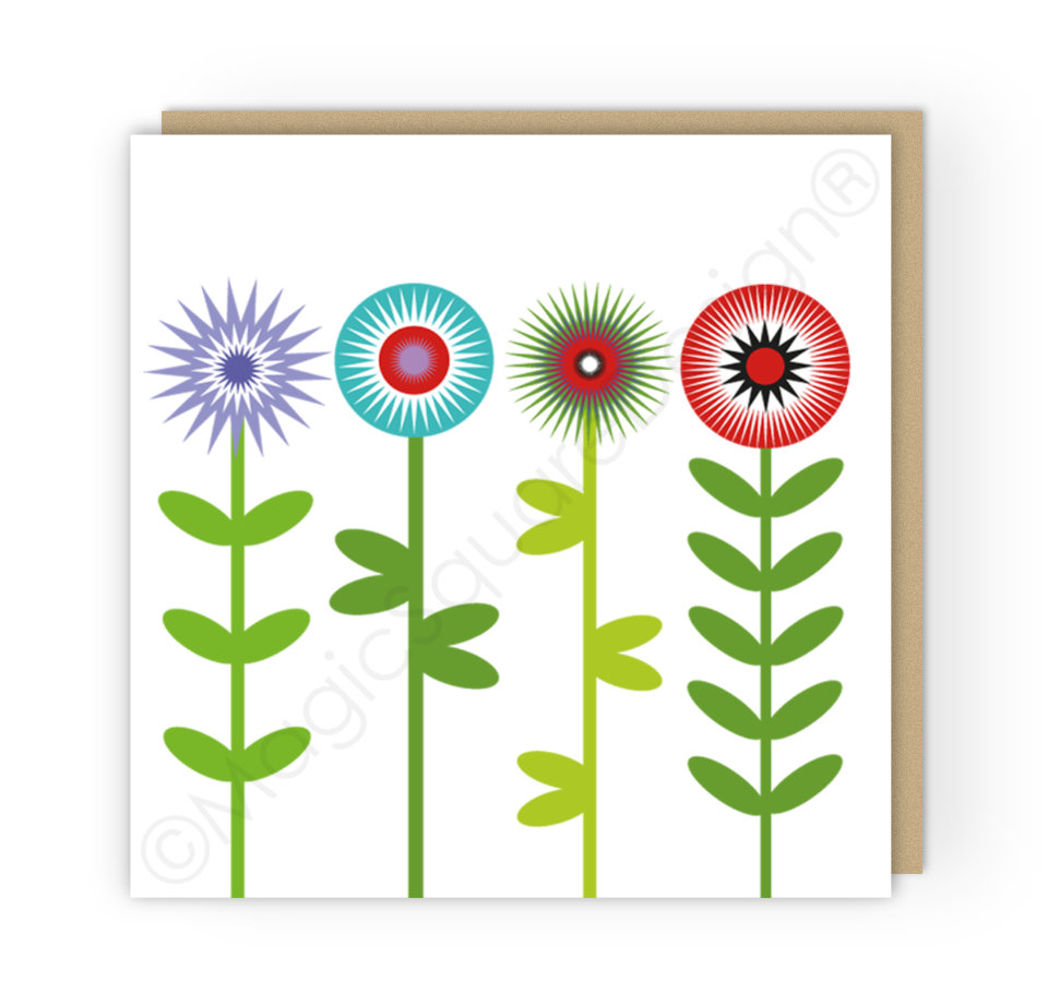 Ruby Aqua Stems Greetings Card