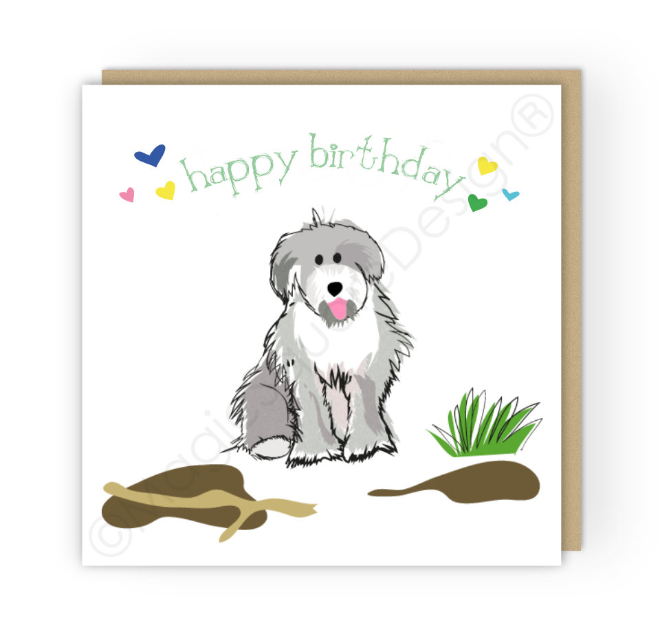 Woof Happy Birthday Hearts Greetings Card