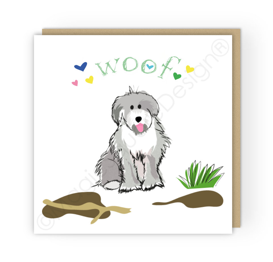 Woof Dog Hearts Greetings Card