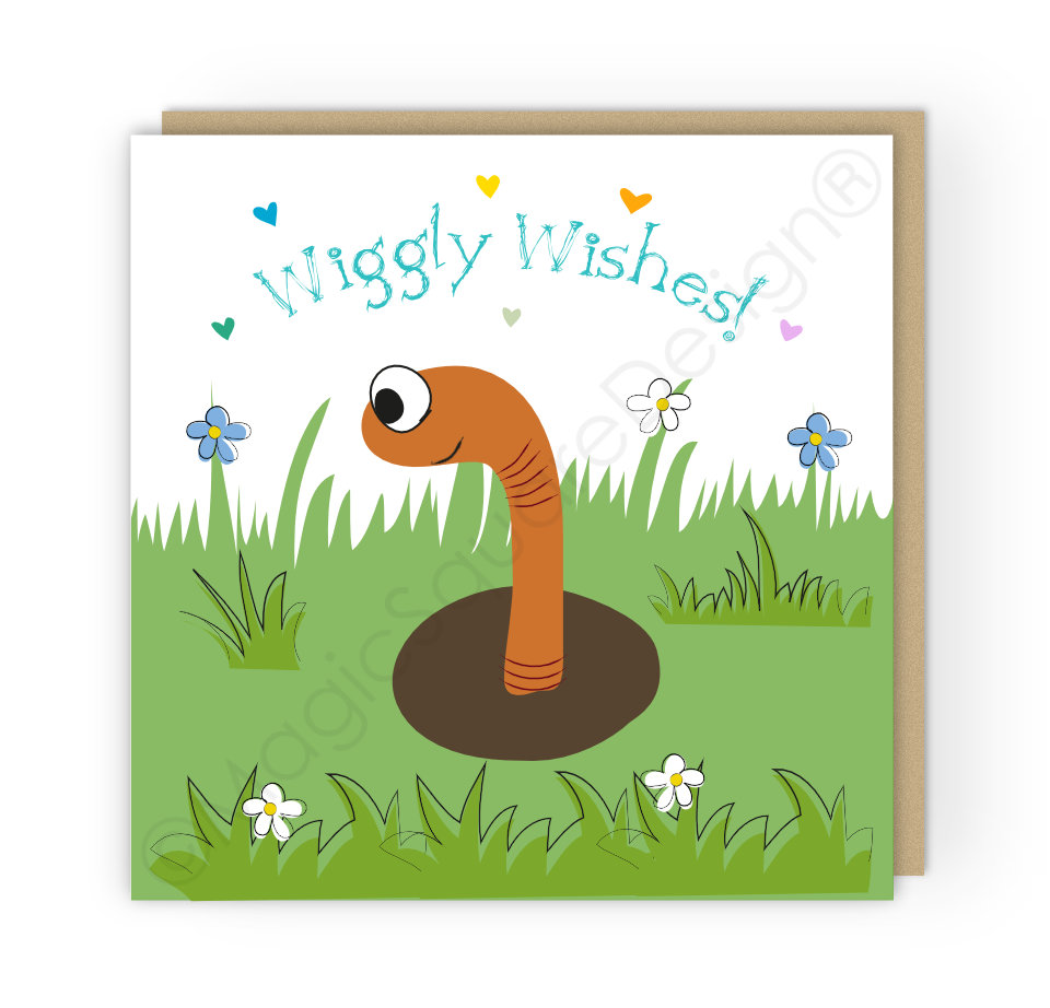 Worm 'Wiggly Wishes' Hearts Greetings Card